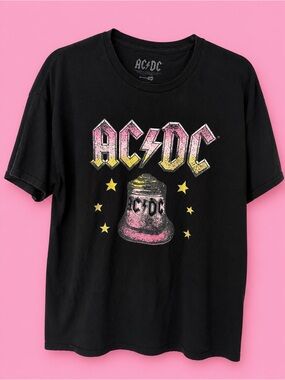 AC/DC Black Tee with Pink & Yellow Graphic